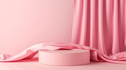Minimal sweet love scene with display podium for mock up and product brand presentation on pink background