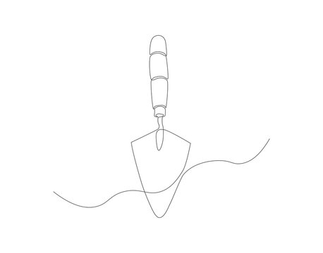 recommend clip art: Continuous line drawing of cement trowel. One line of cement trowel for brick. Worker tool concept continuous line art. Editable outline