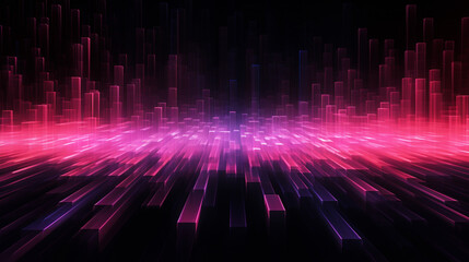 Glowing pink interference lines and pixels on black, generative AI