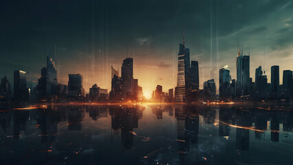 Fototapeta na wymiar Metropolis Merge: The Business World and Urban Pulse Double Exposure
