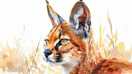 A beautiful watercolor painting of a lynx in its natural habitat. Perfect for wildlife enthusiasts and nature lovers - obrazy, fototapety, plakaty
