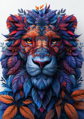 Fototapeta premium drawing psychedelic lion and jungle logo, vibrant, vector, contour, hyper quality, t shirt design,generative ai