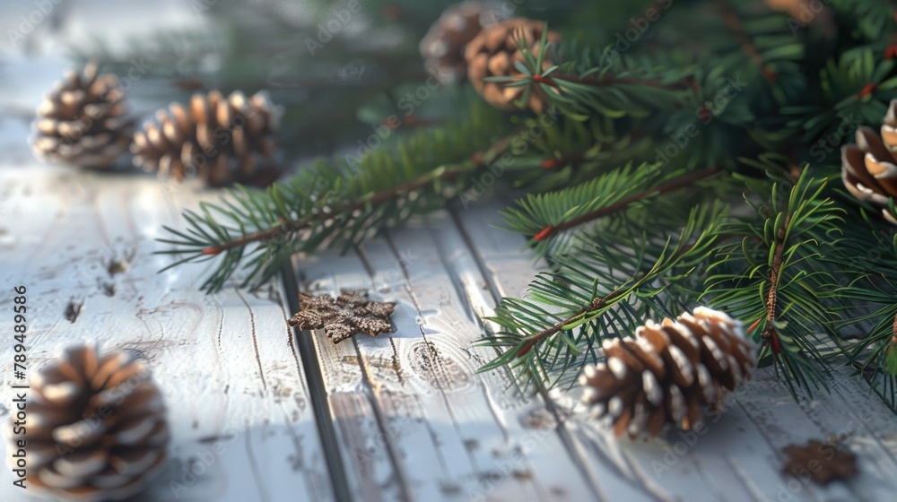 Aufkleber a close-up view of pine cones on a table. perfect for nature and holiday themes