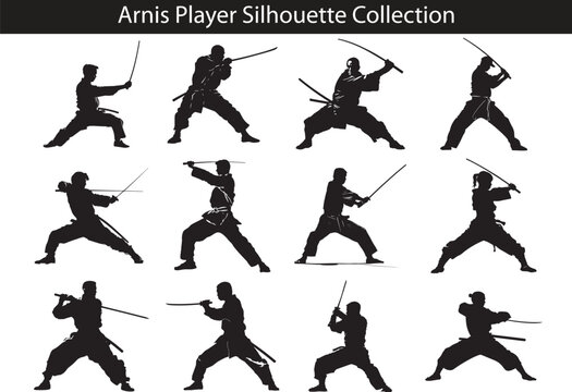 Arnis Player Pose Silhouette Vector Illustration