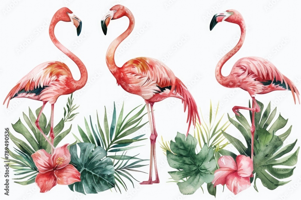 Poster A group of flamingos standing next to each other. Perfect for nature and wildlife themes