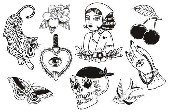 Vintage Creative Tattoo Design Png Set