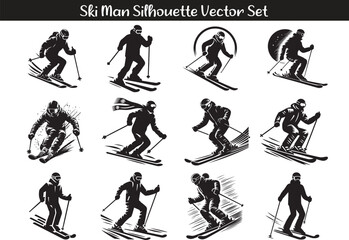 Ski man Silhouette Vector Illustration