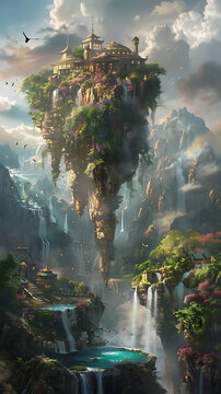 Whimsical Floating Island Fantasy Landcape Wallpaper