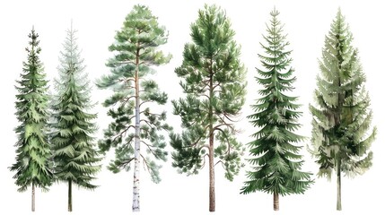 Beautiful watercolor illustration of a group of pine trees. Perfect for nature-themed designs