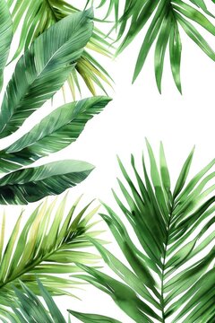 Vibrant watercolor painting of palm leaves on white background. Perfect for tropical-themed designs