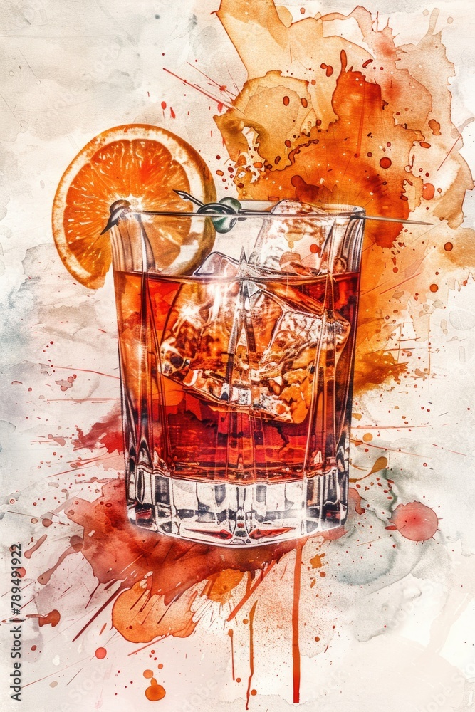 Aufkleber a painting of a refreshing drink with a slice of orange. ideal for food and beverage concepts