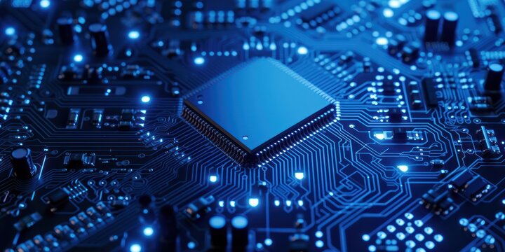 a blue image of a semiconductor chip on a circuit board