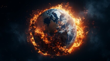The Earth, now a charred orb, collapses and burns over hot embers, a stark visual metaphor for the severe impacts of global warming