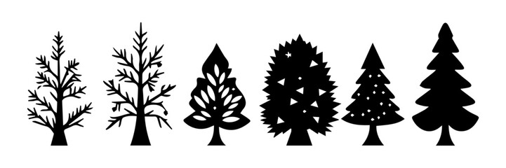 Set of silhouettes of tree