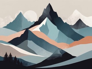 Minimal mountain landscape with abstract elements and muted tones.