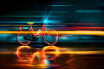 Abstract background neon light with bicycle. - obrazy, fototapety, plakaty