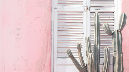 Cactus in a pot against pink wall