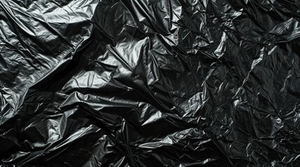 Wrinkled plastic wrap Garbage bag texture on a black background