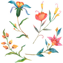 Fototapeta na wymiar Png colorful watercolor flower sticker set