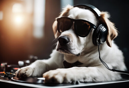 music listening sunglasses headphones Cool dj dog earphones canino groove beat rythm mixing turntable party nightlife stylish trendy hip urban lover animal