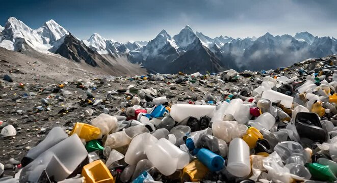 Garbage on Everest. Trash on the mountain.	
