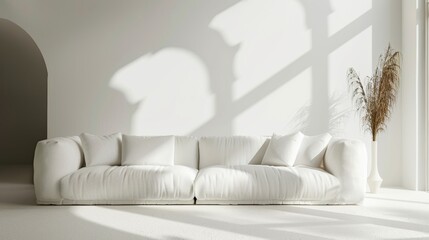 A big white sofa in a room with a white background