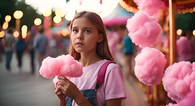 Child eating cotton candy.