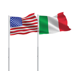American and Italian flags together.USA,Italy flags on pole