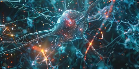 Illustration of the brain as an element of a complex system, neurons that function with each other, new technologies, artificial intelligence, background, wallpaper. - obrazy, fototapety, plakaty