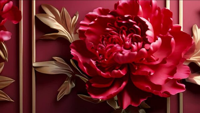 molding of red peonies on the wall. background decoration