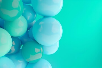 Abstract background with blue and green balloons on a teal background