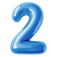 Number two png blue  3D balloon, transparent background