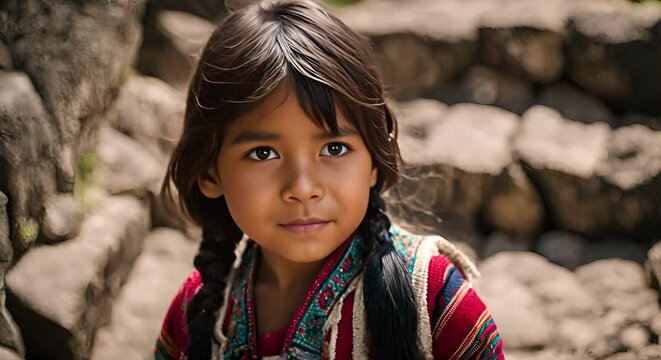 Peruvian child in Machu Picchu.