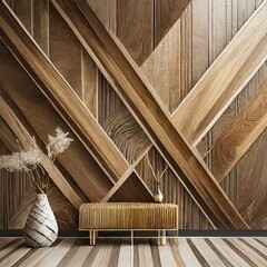 A premium setting adorned with luxury wooden texture wallpaper, taste in interior decor aesthetics
