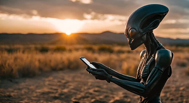 Alien using cell phone.