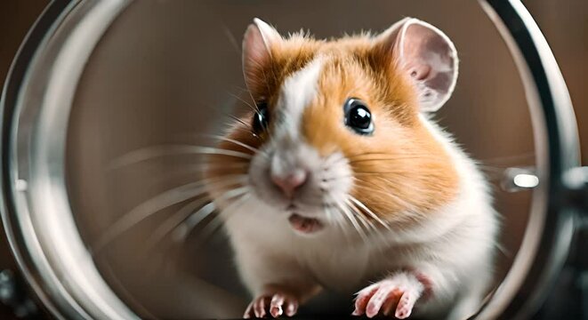 Hamster in a hamster wheel.