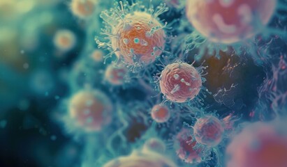 realistic macro shot of oral bacteria when viewed under a microscope. Low depth of field