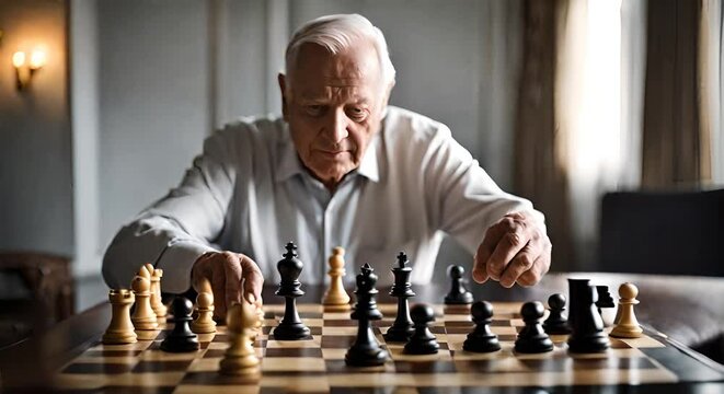 Senior man playing chess.