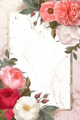 Vintage frame border with pink flowers and a gold frame
