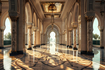 A majestic and opulent modern Arab palace with traditional cultural heritage and exquisite interior design.