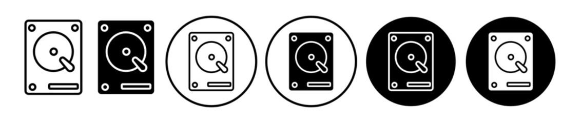 Hard Disk icon set. Internal memory drive vector symbol. HDD storage sign.