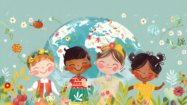 Illustration. Children all over the world of different nationalities. children protection day