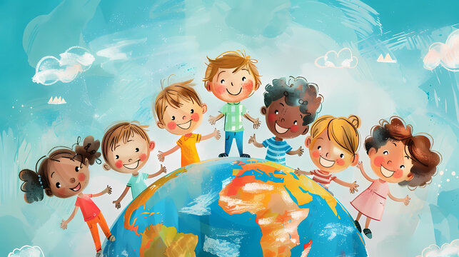 Illustration. Children all over the world of different nationalities. children protection day