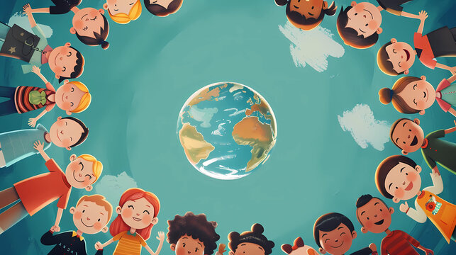 Illustration. Children all over the world of different nationalities. children protection day