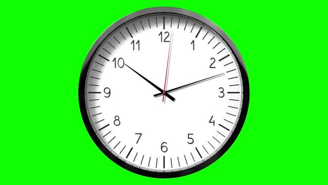 Classic wall clock on green background - 10 to 11 o clock - 3D 4k animation (3840 x 2160 px)