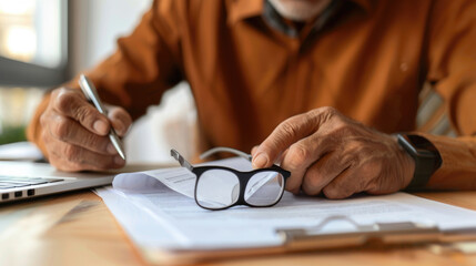 A Old Man Examining Life Insurance Documents for Retirement
