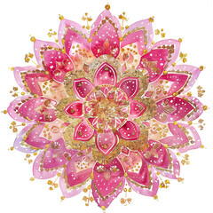 A pink mandala flower with gold accents. The flower is the main focus of the image