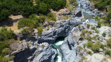 aerial pictures made with a dji mini 4 pro drone over Alcantara's Gorge, Sicily, Italy.