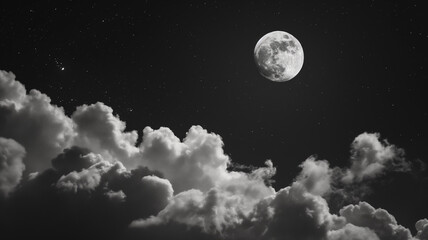 Naklejka na ściany i meble Black and white photography of the night sky and moon. Landscapes photography
