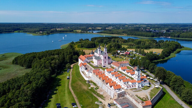 aerial pictures made with a dji mini 4 pro drone over Wigry Lake and the Post Camaldolian Monastery, Poland.